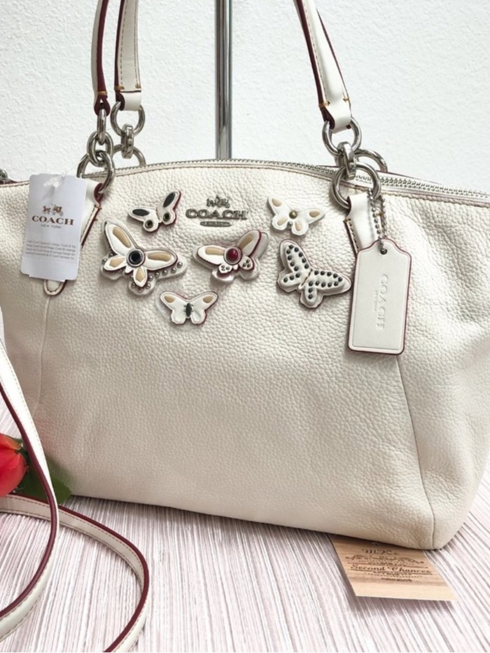 Coach SMALL KELSEY Butterflies Applique Satchel F59354 in Chalk Leather - NWT - Picture 1 of 8